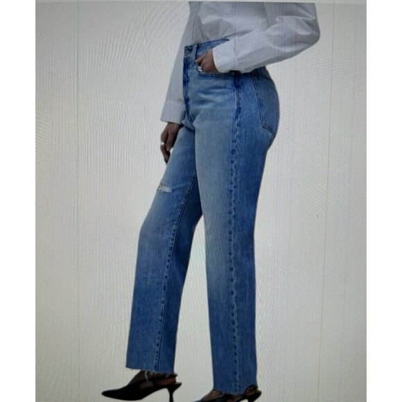 Madewell The'90s Straight Jean in Revoir Wash Ripped Raw Hem Size 25 Petite - Picture 2 of 13